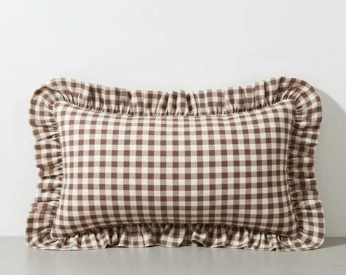 Gingham Pillow Cover - Ruffled Gingham Cushion - Cottagecore Farmhouse Decor - Multiple Color Options