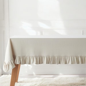 Linen Tablecloth with Ruffles in Various Colors / Table Linen Decor / Handmade Linen Gift / Custom Linen Fabric Tablecloth