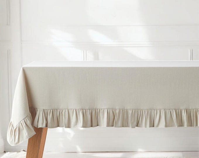 Linen Tablecloth with Ruffles in Various Colors / Table Linen Decor / Handmade Linen Gift / Custom Linen Fabric Tablecloth