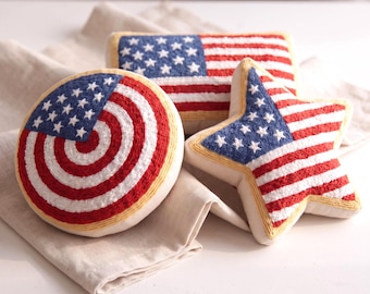 Handmade American Flag Punch Needle Pillow – Patriotic Throw Decor