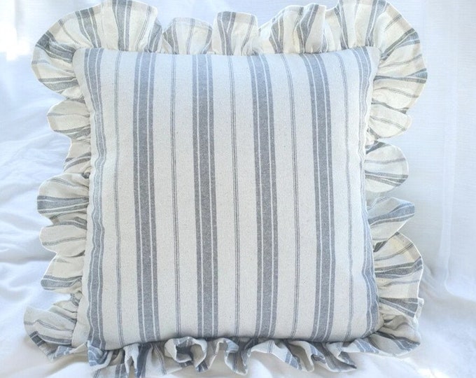 Bohemian Frill Linen Striped Pillow Cover - Different Color Options With Frill Edges - Hello Mello Store