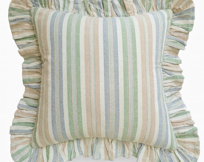 Handmade Striped Cotton Pillow Cover – Ruffled Throw Cushion