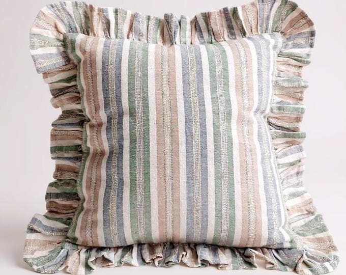 Bohemian Frill Linen Striped Pillow Cover - Different Color Options With Frill Edges - Hello Mello Store