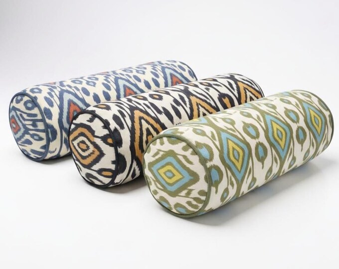 Boho Ikat Bolster Pillow | Decorative Cylinder Cushion for Sofa & Bed