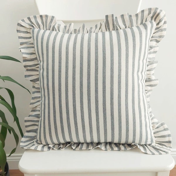 Bohemian Frill Linen Striped Pillow Cover - Different Color Options With Frill Edges - Hello Mello Store