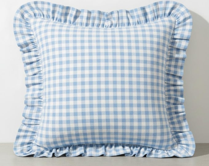Gingham Pillow Cover - Ruffled Gingham Cushion - Cottagecore Farmhouse Decor - Multiple Color Options