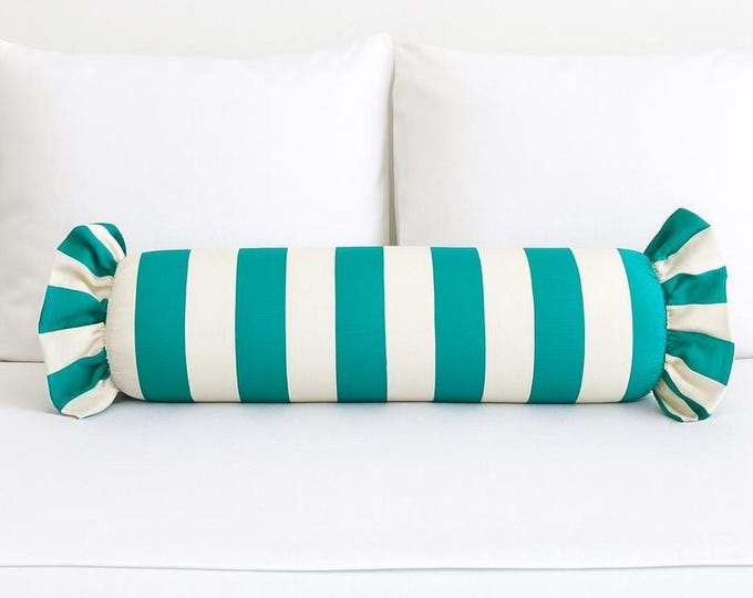 Striped Bolster Pillow Cover with Ruffles - Colorful Handmade Decorative Cushion - Candy Style Decor