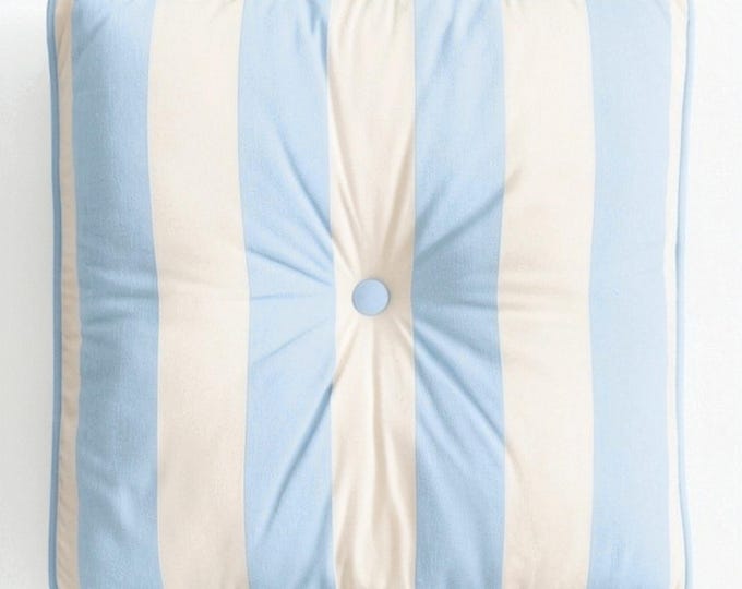 Striped Linen Floor Cushion – Coastal Beach House Seat Pad - Boho Chic Lounge Pillow