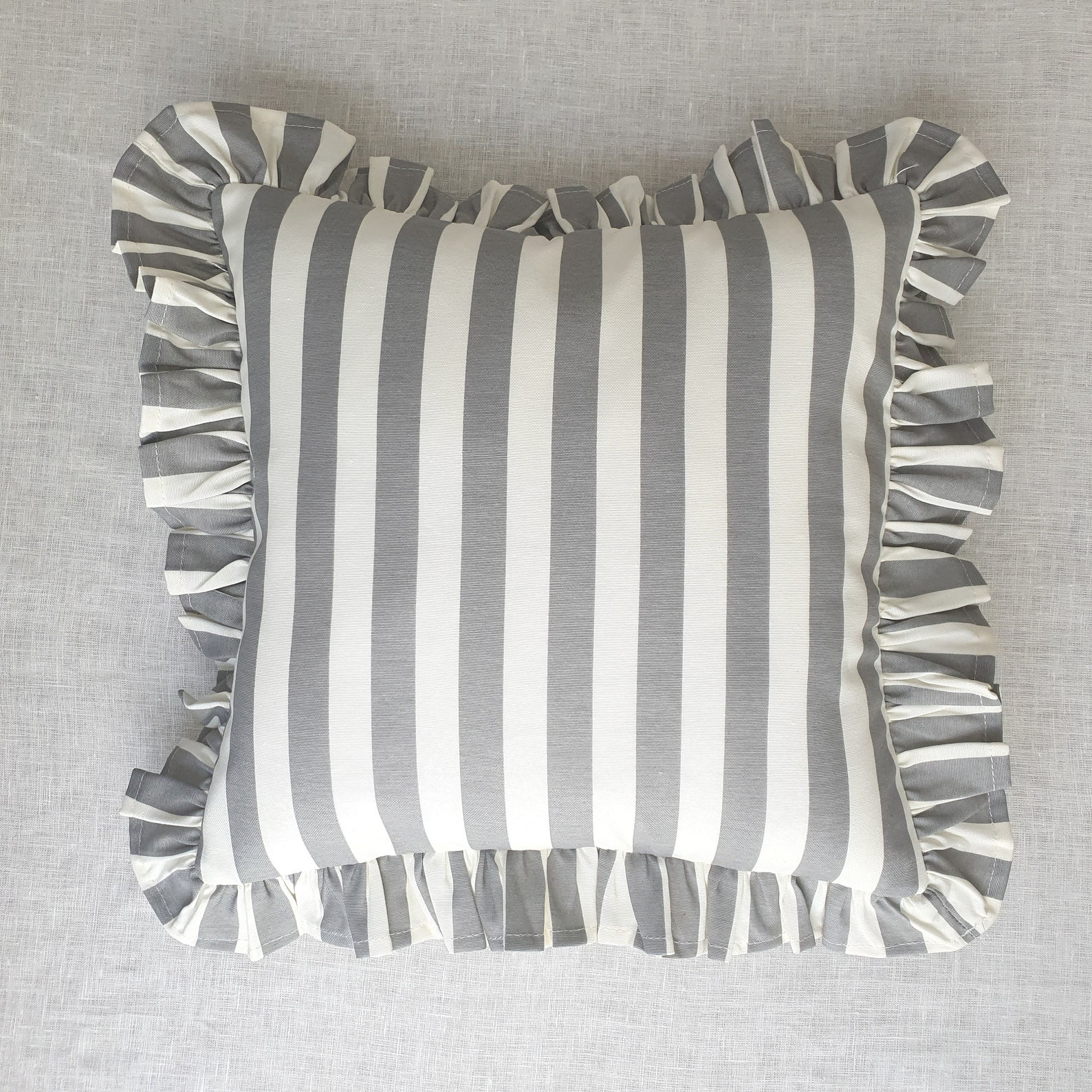 Grey - Set of 2 Handcrafted Cotton Frill Pillow Covers 07