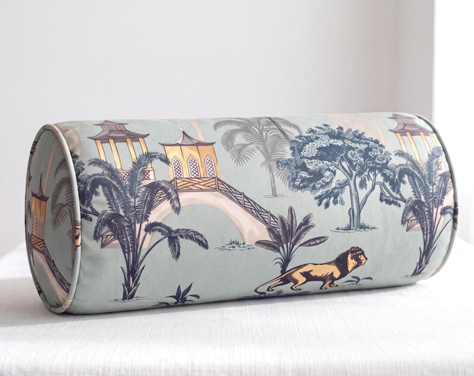 Chinoiserie Pagoda Pillow – Asian Botanical Crane Decor