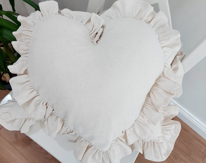 Bohemian Frill Linen Striped Pillow Cover - Striped Heart Pillow - Heart Pillow - Color Options With Frill Edges - Hello Mello Store