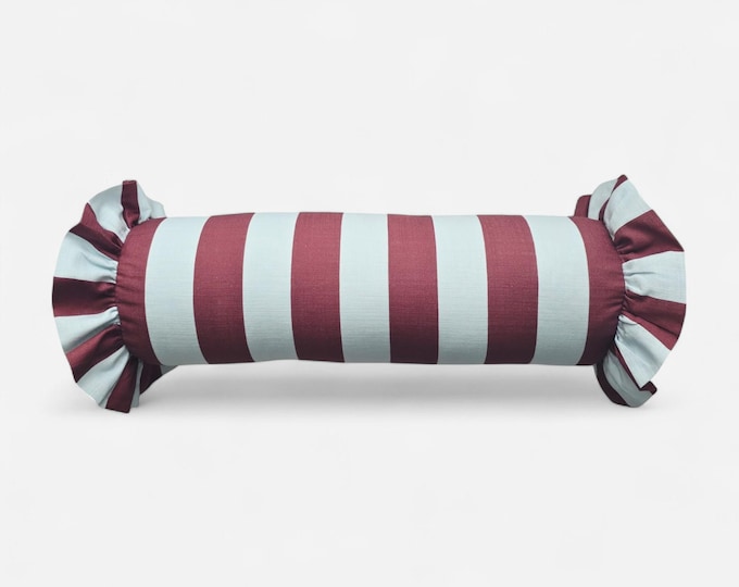 Striped Bolster Pillow Cover with Ruffles - Colorful Handmade Decorative Cushion - Candy Style Decor