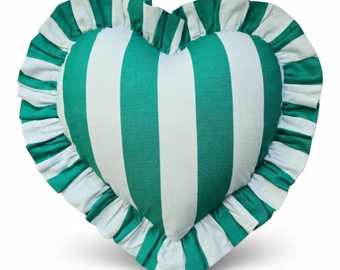 Colorful Ruffle Heart Pillow – Handmade Linen Striped Cushion