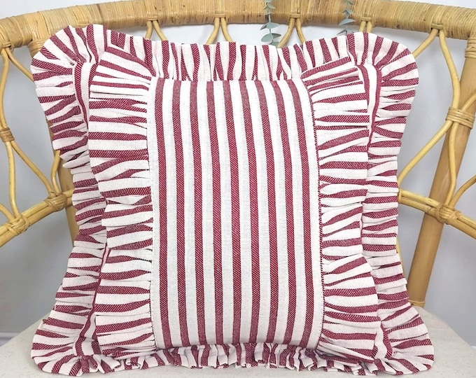 Bohemian Frill Linen Striped Pillow Cover - Different Color Options With Frill Edges - Hello Mello Store