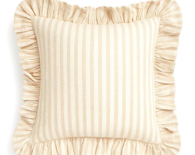 Handmade Striped Cotton Pillow Cover – Ruffled Throw Cushion