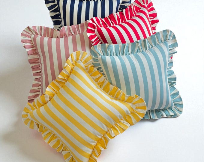 Striped Ruffle Pillow Cover - Ruffle Pillow Cover - Outdoor Pillow - indoor Pillow - Hello Mello Store