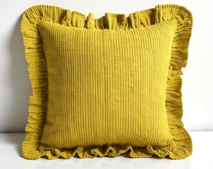 Corduroy Ruffle Cushion Cover - Velvet Frill Pillow Cover - Home and Garden Decor - Multicolor Option