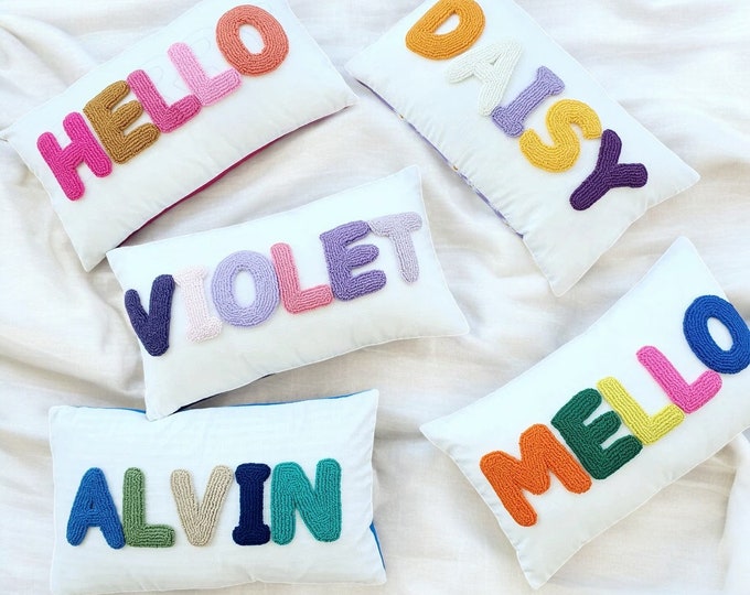 Personalised Punch Needle Decorative Cushion - Kids Room Decor Name Pillow - Unique Baby Room Nursery Initial Decoration Gift - Throw Pillow