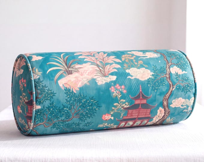Chinoiserie Pagoda Pillow – Asian Botanical Crane Decor