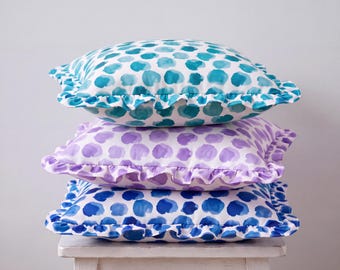 Colorful Dot Pillow Cover - Handmade Ruffled Throw Pillowcase - Decorative Accent Pillow - Unique Home Decor