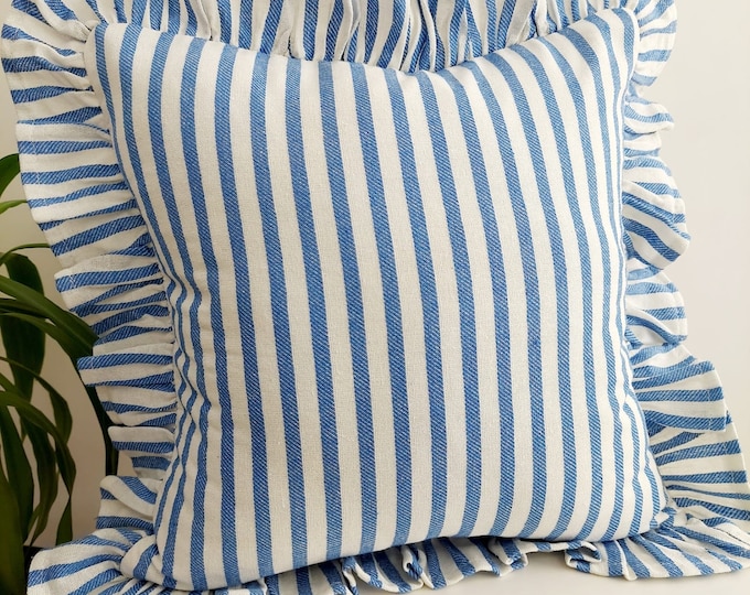 Bohemian Frill Linen Striped Pillow Cover - Different Color Options With Frill Edges - Hello Mello Store