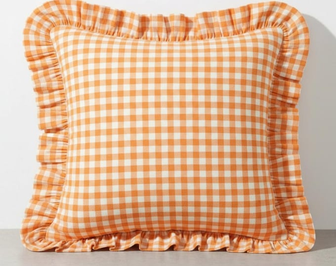 Gingham Pillow Cover - Ruffled Gingham Cushion - Cottagecore Farmhouse Decor - Multiple Color Options