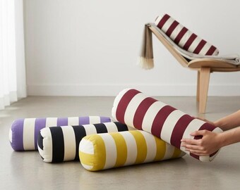 Striped Bolster Pillow - Cylinder Cushion - Decorative Sofa Cushion - Home Decor Gift