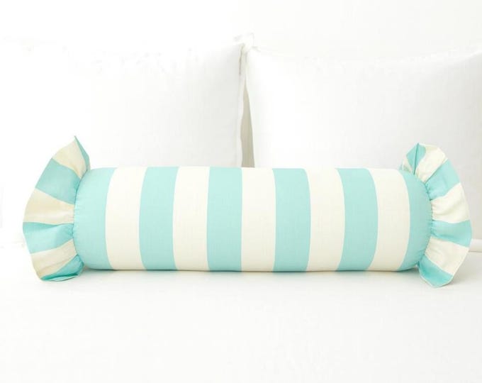 Striped Bolster Pillow Cover with Ruffles - Colorful Handmade Decorative Cushion - Candy Style Decor