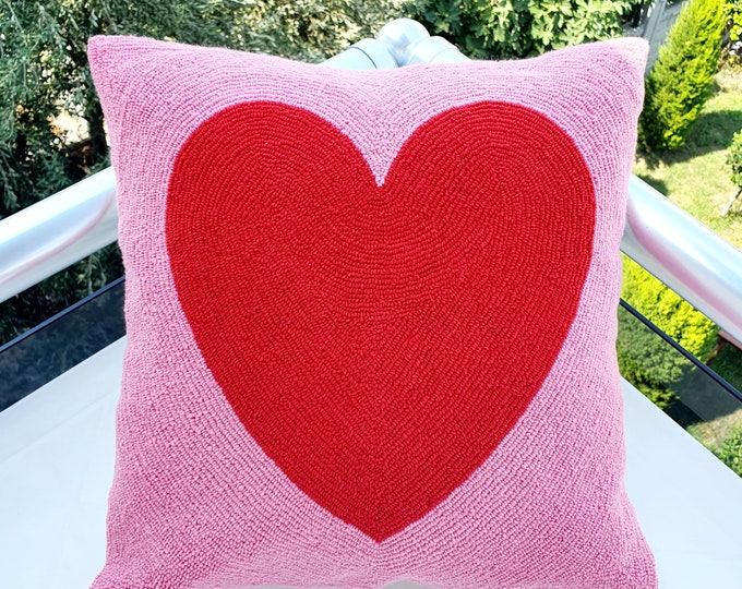 Handmade Pillow Cover - Heart Embroidered Pillow Cover - Lover Gift - Lover Pillow - Hello Mello Store