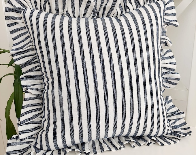Bohemian Frill Linen Striped Pillow Cover - Different Color Options With Frill Edges - Hello Mello Store