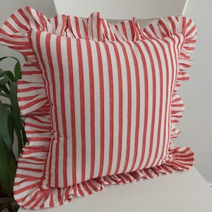 Bohemian Linen Striped Pillow Cover with Frill Edges