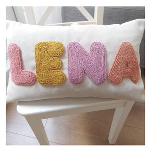 Personalized Punch Needle Name Pillow: Kids Room Decor Cushion Cover