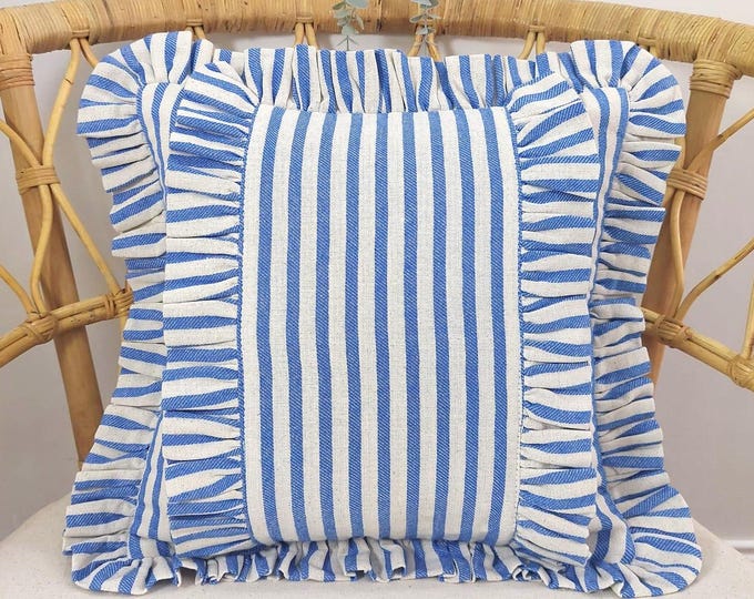 Bohemian Frill Linen Striped Pillow Cover - Different Color Options With Frill Edges - Hello Mello Store