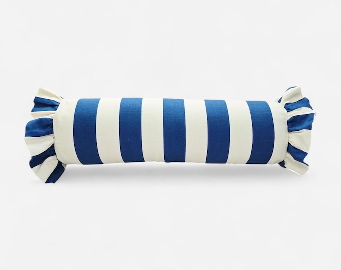 Striped Bolster Pillow Cover with Ruffles - Colorful Handmade Decorative Cushion - Candy Style Decor