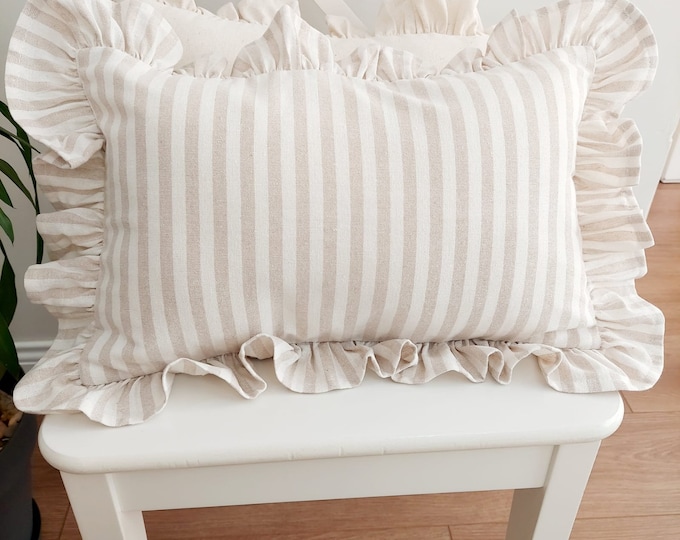 Bohemian Frill Linen Striped Pillow Cover - Different Color Options With Frill Edges - Hello Mello Store