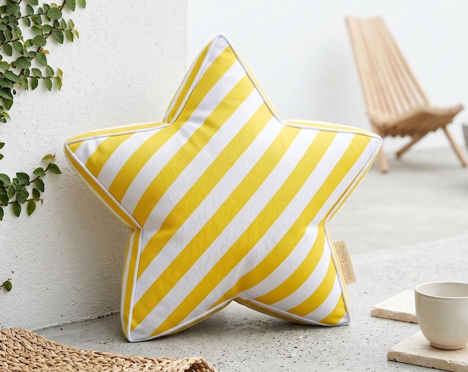 Striped Star Pillow – Handmade Decorative Cushion for Nursery, Kids Room, Outdoor Use