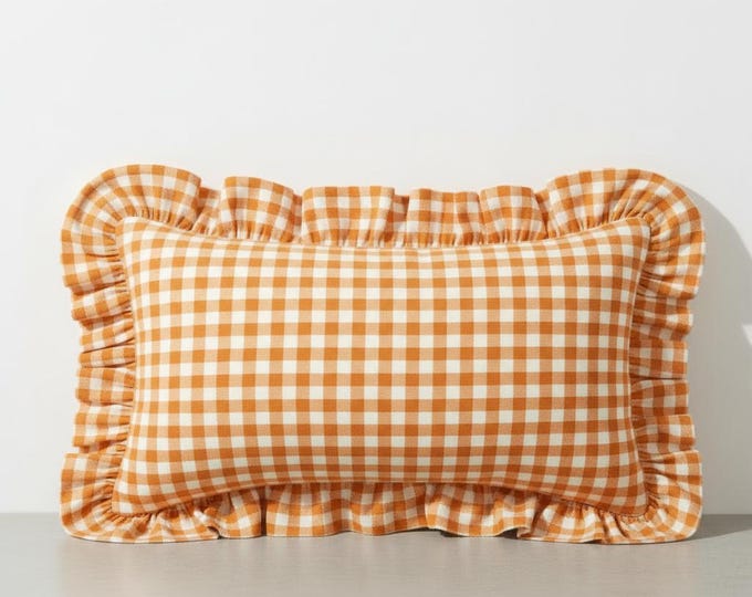 Gingham Pillow Cover - Ruffled Gingham Cushion - Cottagecore Farmhouse Decor - Multiple Color Options