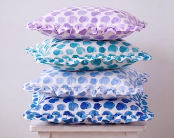 Colorful Dot Pillow Cover - Handmade Ruffled Throw Pillowcase - Decorative Accent Pillow - Unique Home Decor
