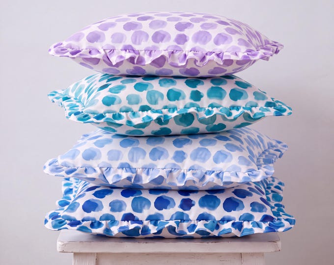 Colorful Dot Pillow Cover - Handmade Ruffled Throw Pillowcase - Decorative Accent Pillow - Unique Home Decor
