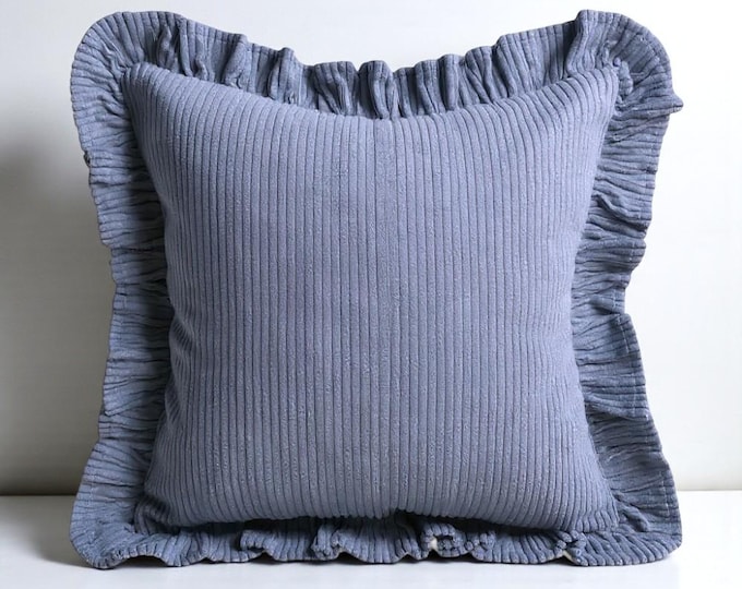 Corduroy Ruffle Cushion Cover - Velvet Frill Pillow Cover - Home and Garden Decor - Multicolor Option