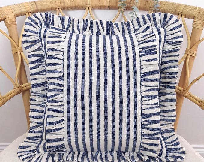 Bohemian Frill Linen Striped Pillow Cover - Different Color Options With Frill Edges - Hello Mello Store