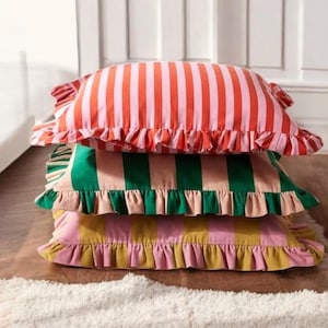Bohemian Frill Striped Pillow Cover - Different Color Options With Frill Edges - Hello Mello Store