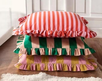Bohemian Frill Striped Pillow Cover - Different Color Options With Frill Edges - Hello Mello Store