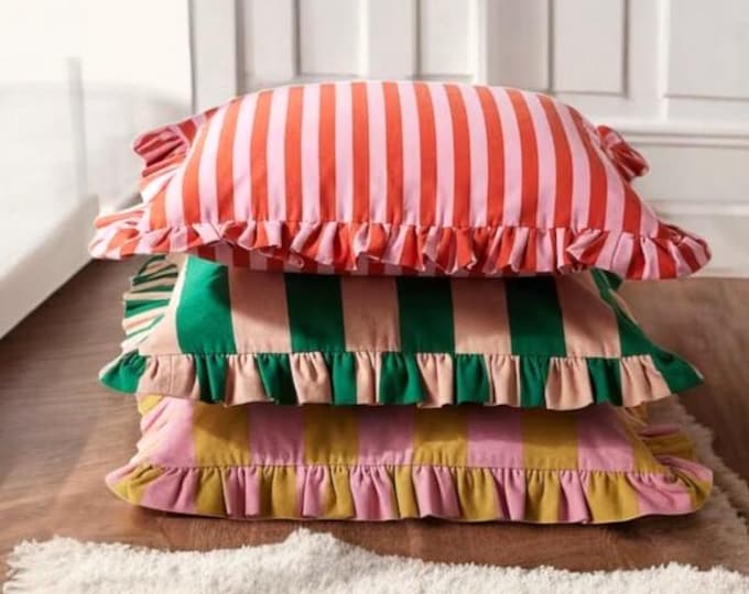 Bohemian Frill Striped Pillow Cover - Different Color Options With Frill Edges - Hello Mello Store