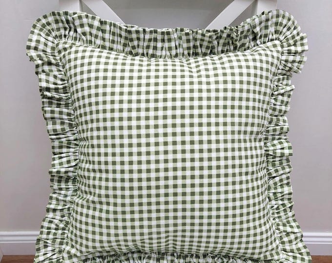 Bohemian Frill Linen Gingham Pillow Cover - Gingham Pillow - Pillow - Color Options With Frill Edges - Hello Mello Store
