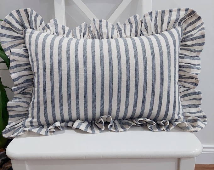 Bohemian Frill Linen Striped Pillow Cover - Different Color Options With Frill Edges - Hello Mello Store