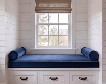 Custom Velvet Bench Cushion – Coastal Window Seat Pad – 3" Thick Reading Nook Cushion