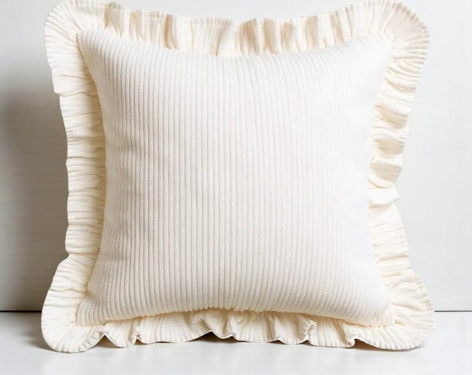 Corduroy Ruffle Cushion Cover - Velvet Frill Pillow Cover - Home and Garden Decor - Multicolor Option