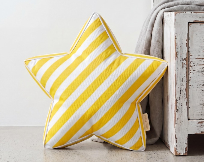 Striped Star Shaped Pillow – Water Resistant Indoor Outdoor Cushion