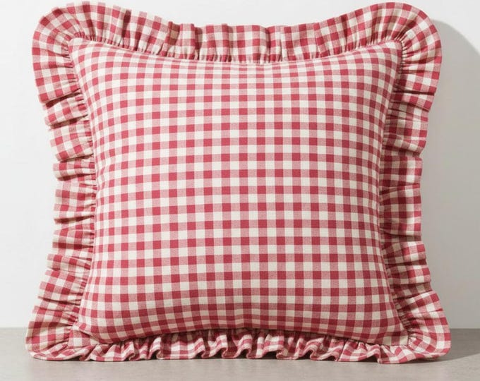 Ruffled Gingham Linen Pillow Cover – Bohemian Farmhouse Cushion